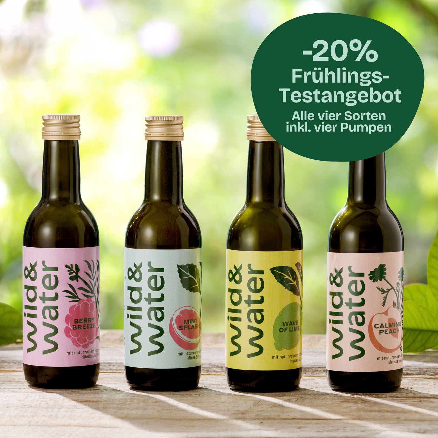 Wild&Water Frühlings-Testangebot: Alle vier Sorten inkl. Pumpspender - jetzt 20% sparen!