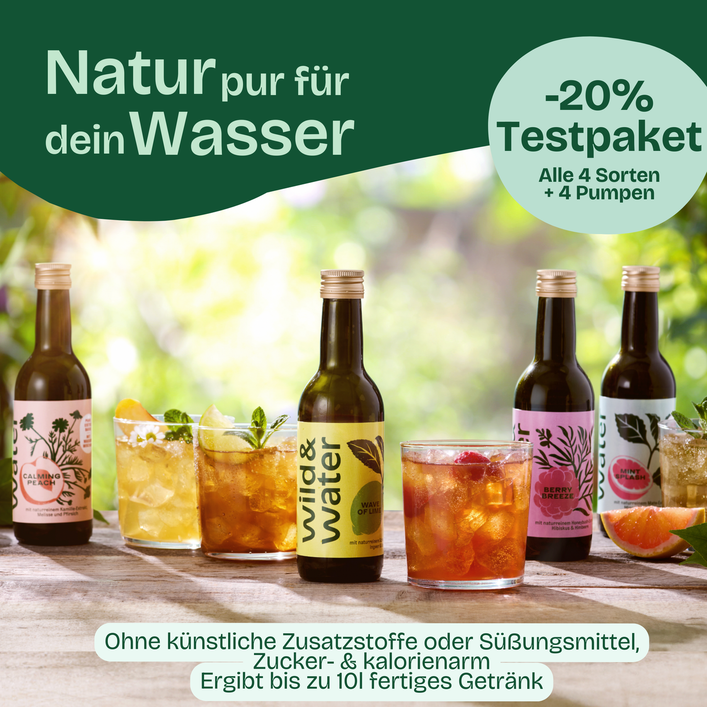 Natürlich erfrischen: Entdecke alle vier Wild&Water Sorten mit 20% Herbst-Rabatt