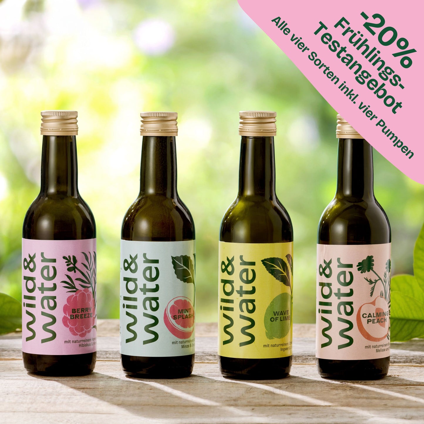 Wild&Water Frühlings-Testangebot: Alle vier Sorten inkl. Pumpspender - jetzt 20% sparen!